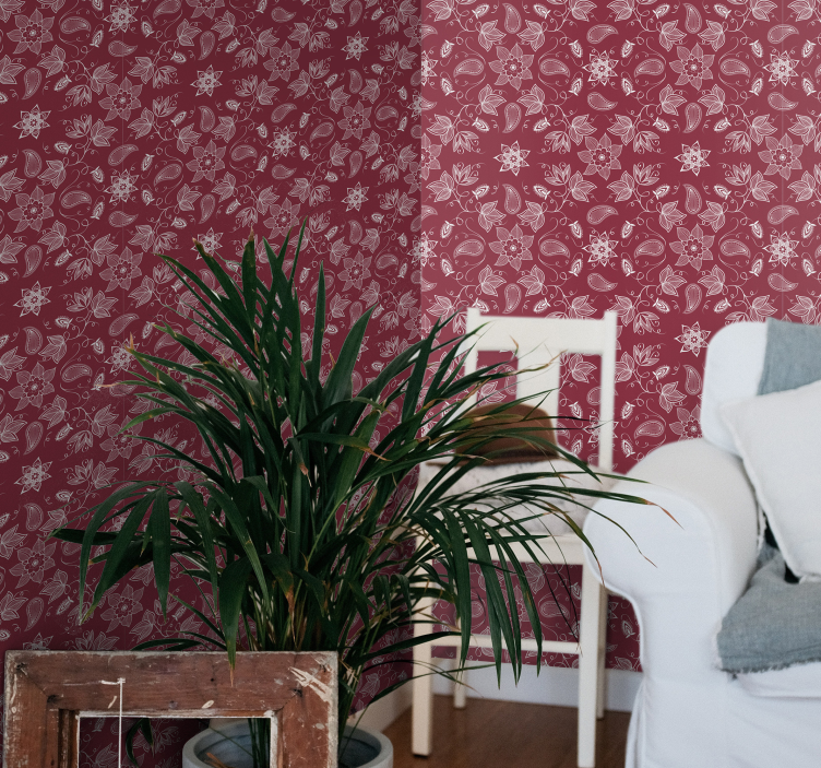 美しいペイズリー花の装飾的な壁紙 - TENSTICKERS