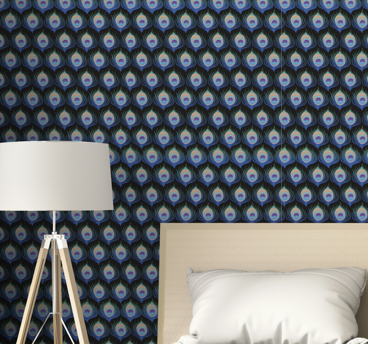 鳥 ウォールペーパー 孔雀の羽模様 - TENSTICKERS