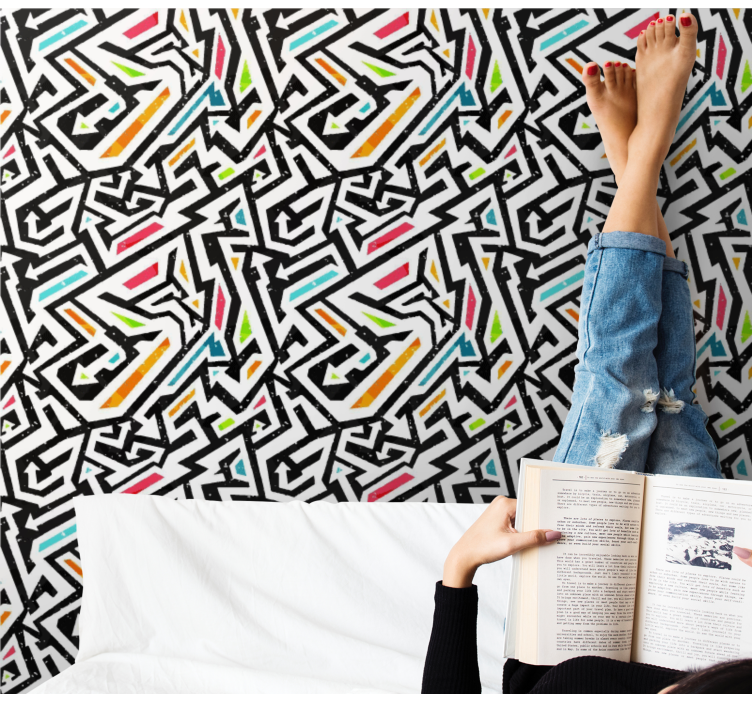 黒と白のカラー パッチ アートの壁紙 - TENSTICKERS