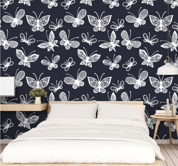 蝶の壁紙エレガントホワイトバタフライ - TENSTICKERS