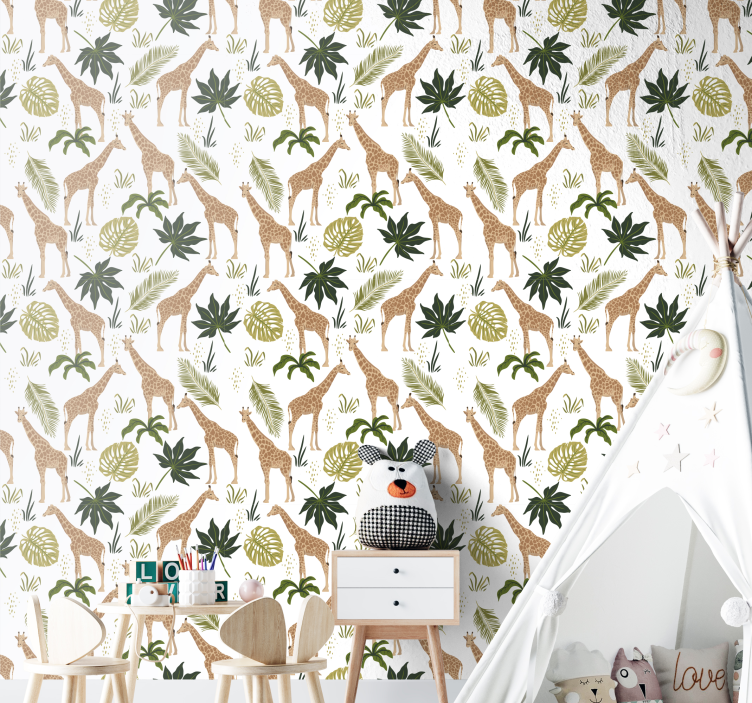 動物 壁紙 サファリキリンテーマ - TENSTICKERS