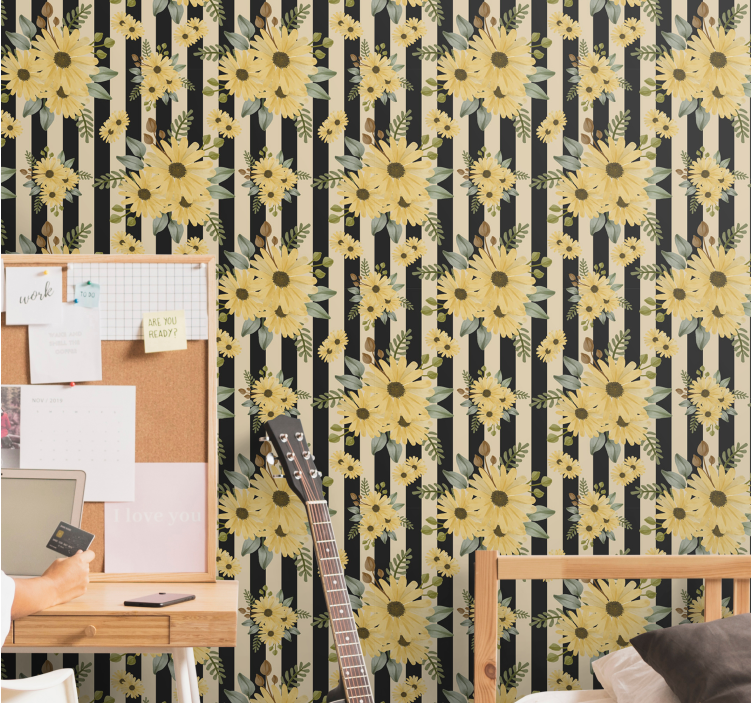 花 壁紙 縞模様のひまわり模様 - TENSTICKERS