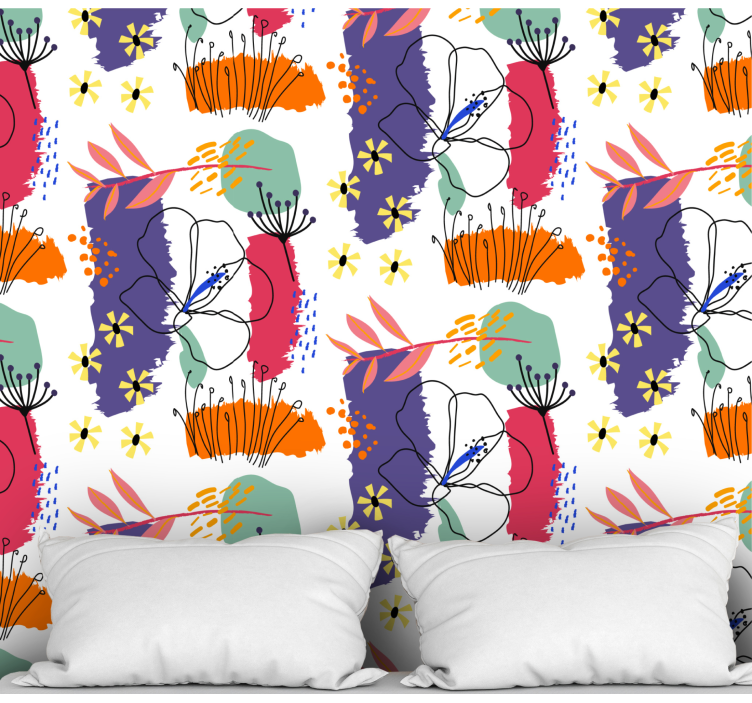 壁紙 花 植物スケッチパターン - TENSTICKERS