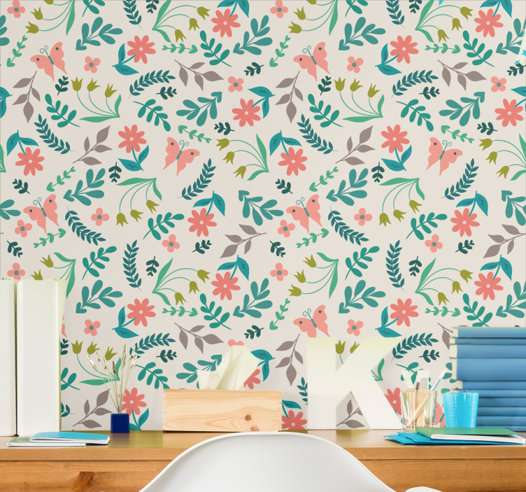 壁紙 花 蝶々の花柄 - TENSTICKERS