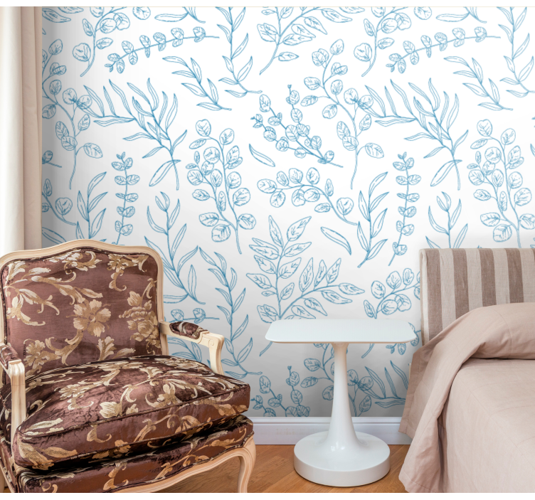 葉壁紙 花のスケッチデザイン - TENSTICKERS