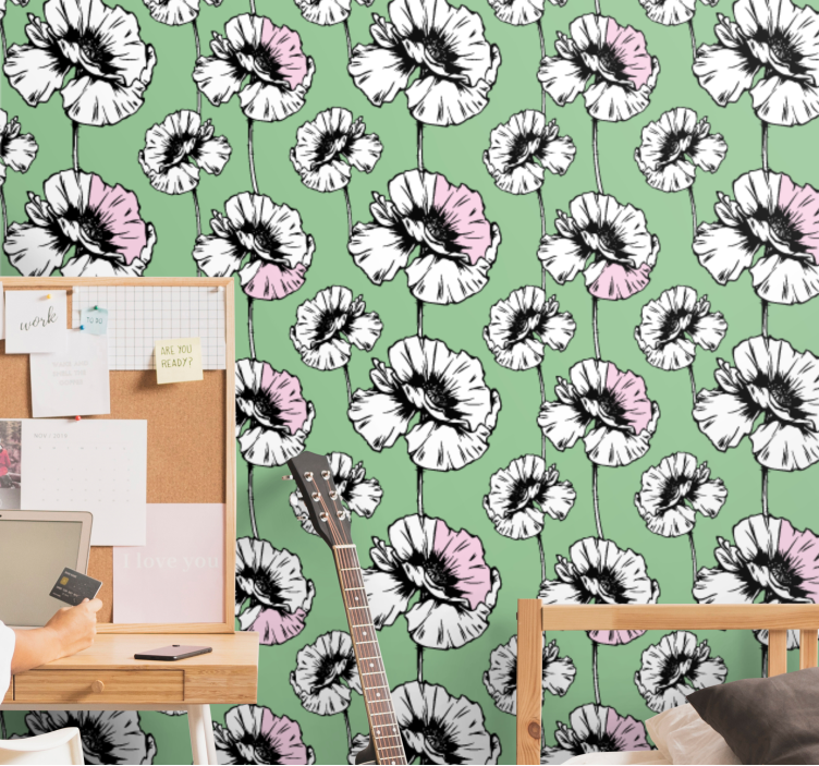 壁紙 花 ピンクと白のポピー - TENSTICKERS