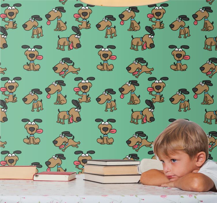 面白い犬のcartooonスタイルの寝室の壁紙 - TENSTICKERS