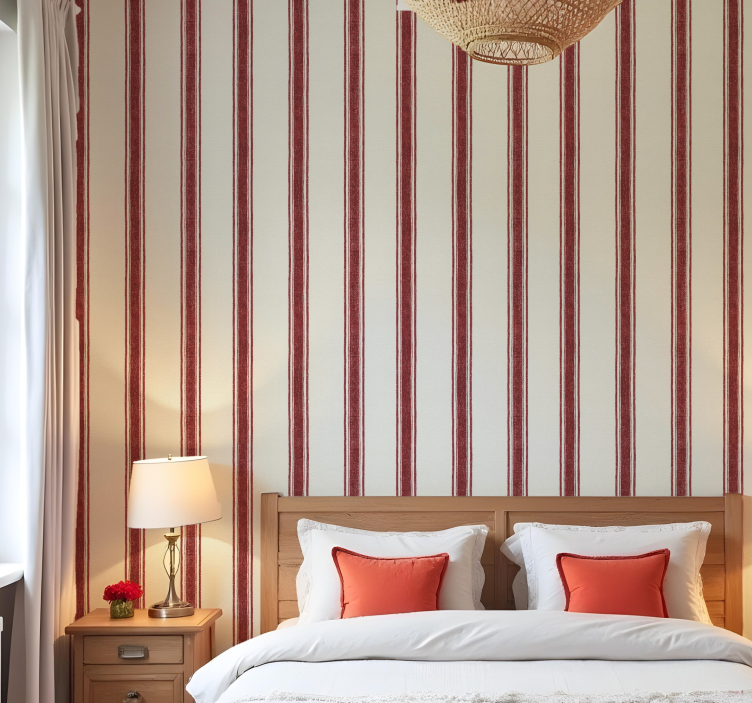 幾何学的な壁紙赤い縦のライン - TENSTICKERS