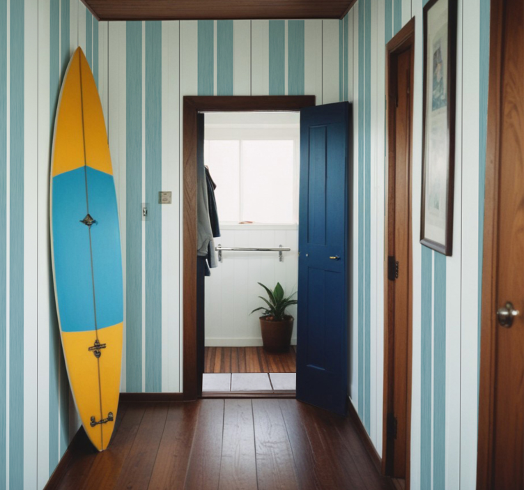 廊下の壁紙 ターコイズブルーのストライプ - TENSTICKERS