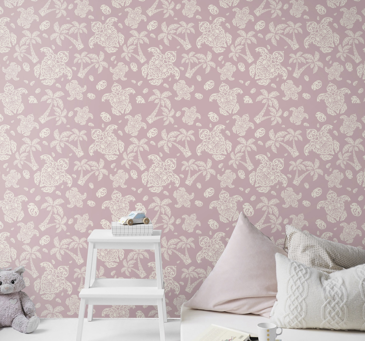 ハワイのカメとヤシの木の動物の壁紙 - TENSTICKERS