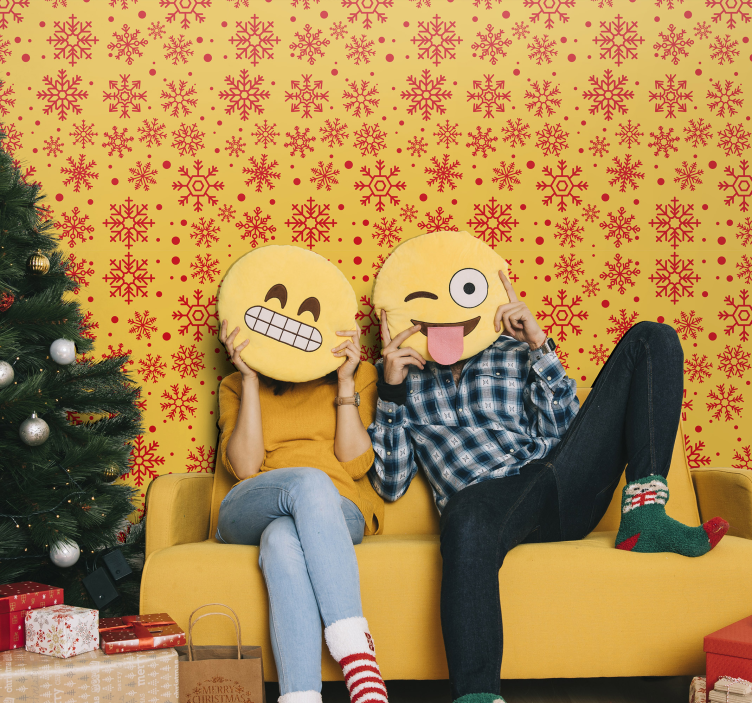 クリスマス 壁紙 赤い雪の結晶と黄色い背景 - TENSTICKERS