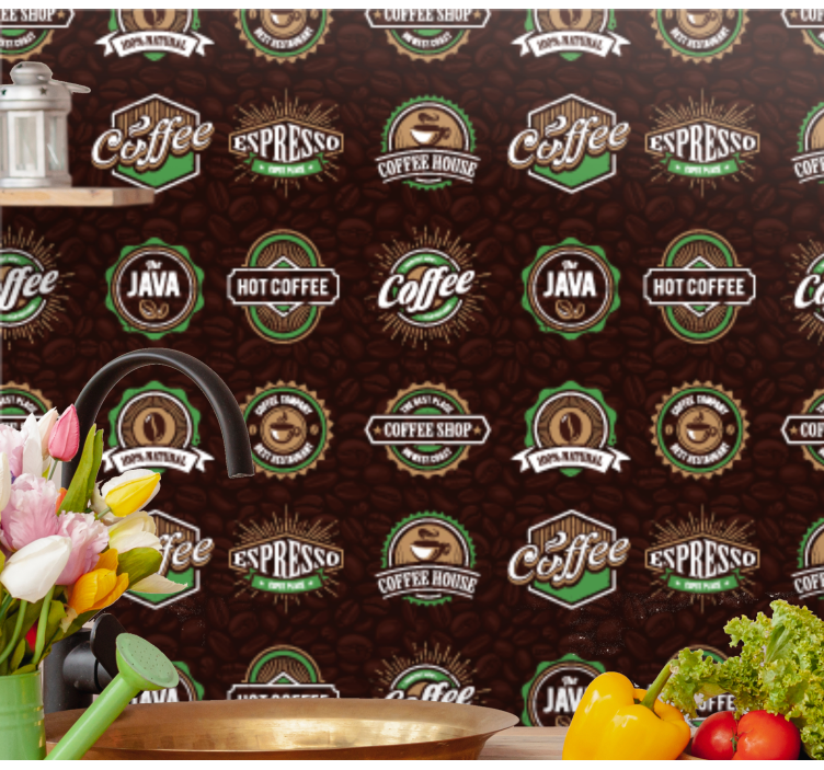 キッチン 壁紙 コーヒーエンブレムパターン - TENSTICKERS
