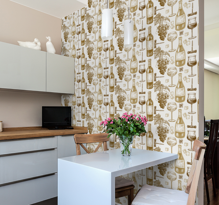 キッチン 壁紙 ワインボトルアート - TENSTICKERS