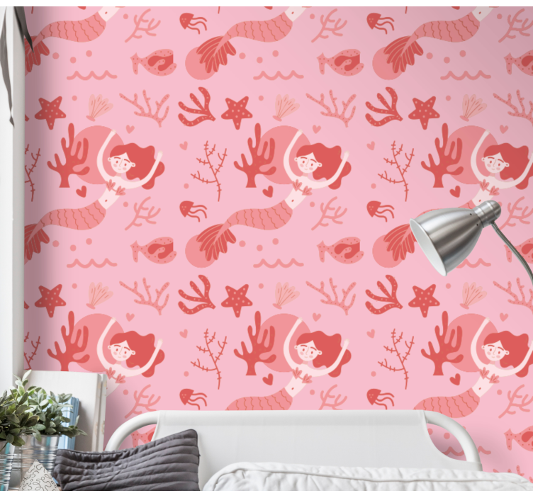人魚のピンクの手を振って、子供の壁紙 - TENSTICKERS