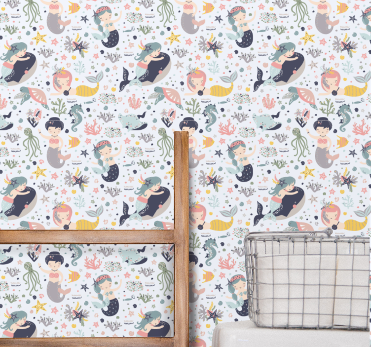 保育園の壁紙 人魚の水生の友達 - TENSTICKERS