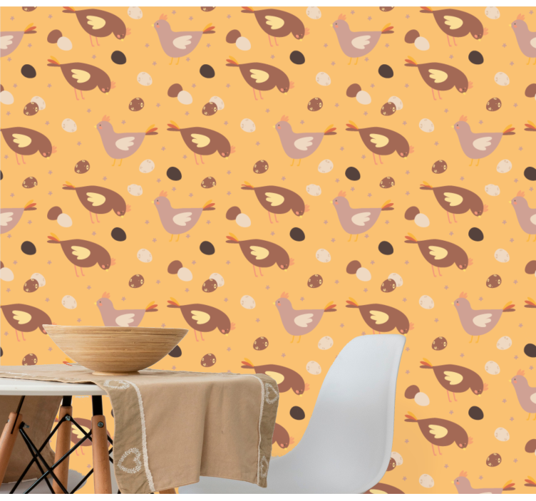 オレンジ色のひよこパターンの寝室の壁紙 - TENSTICKERS