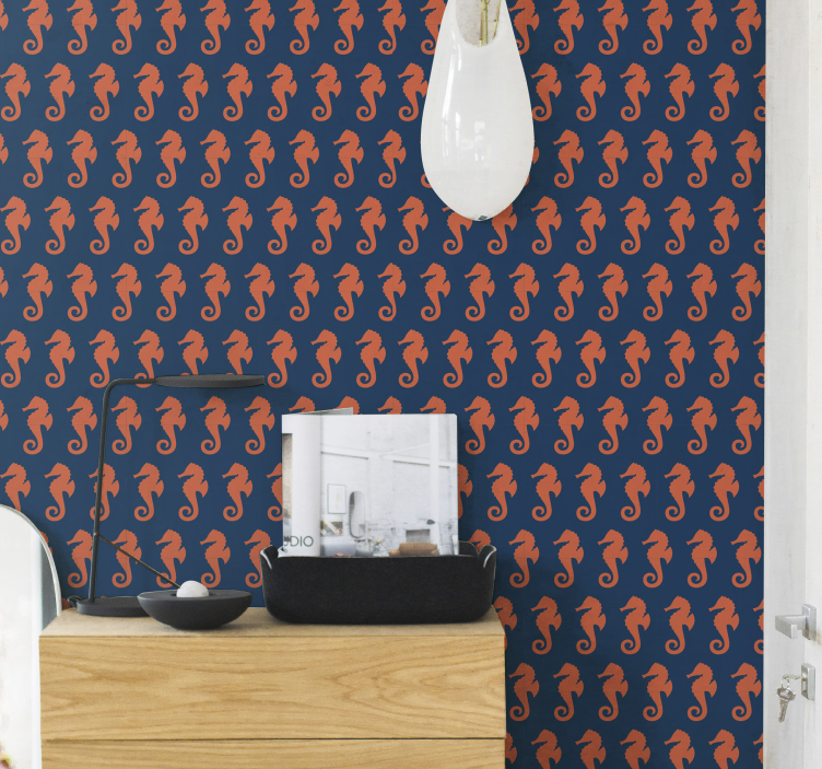 オレンジ色のタツノオトシゴパターン海の生物の壁紙 - TENSTICKERS