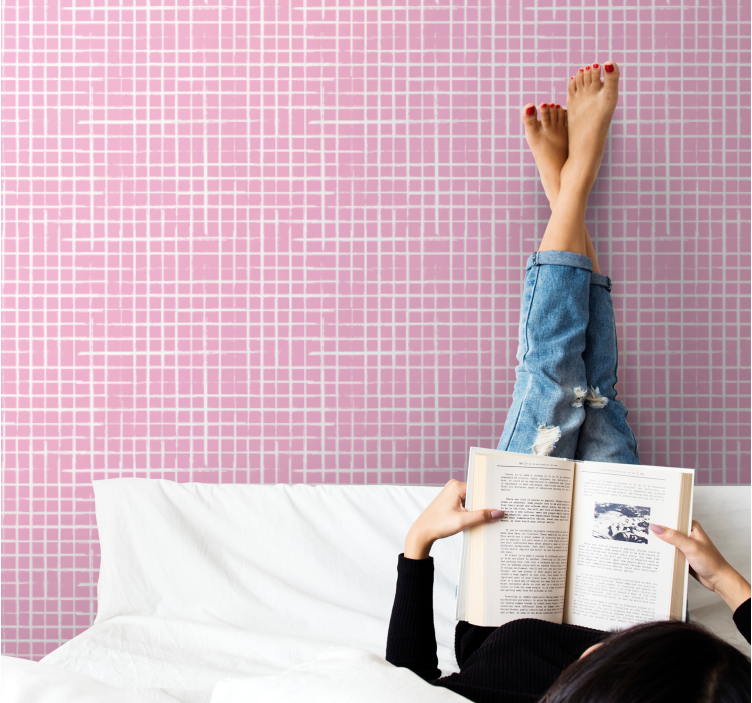 ピンクの背景白い線モダンな壁紙 - TENSTICKERS