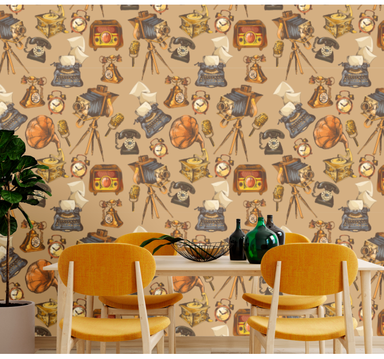 ヴィンテージ 壁紙 ヴィンテージオブジェクトコラージュ - TENSTICKERS