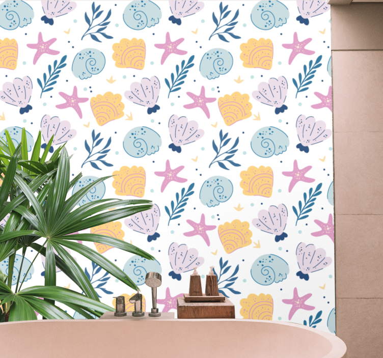 貝殻、サンゴヒトデのバスルームの壁紙 - TENSTICKERS