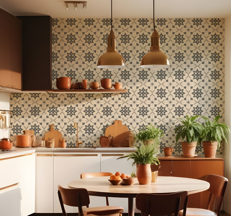 タイル 壁紙 ベージュの星模様 - TENSTICKERS