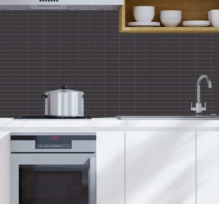 タイル 壁紙 テクスチャーのある黒いキッチンデザイン - TENSTICKERS