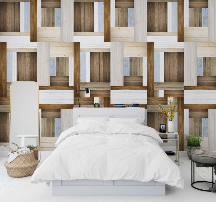 木目 壁紙 素朴なヘリンボーン模様 - TENSTICKERS