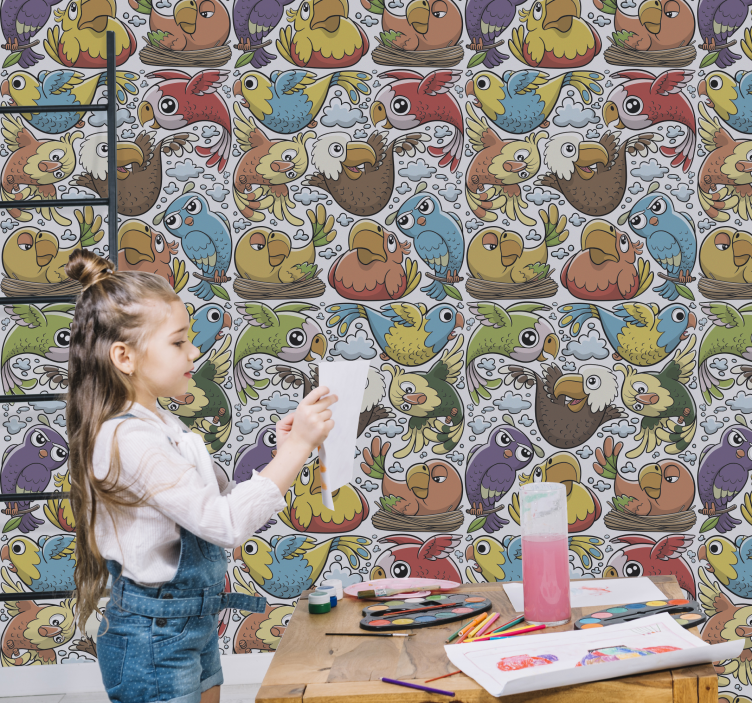 鳥 ウォールペーパー 遊び心のあるオウムの模様 - TENSTICKERS