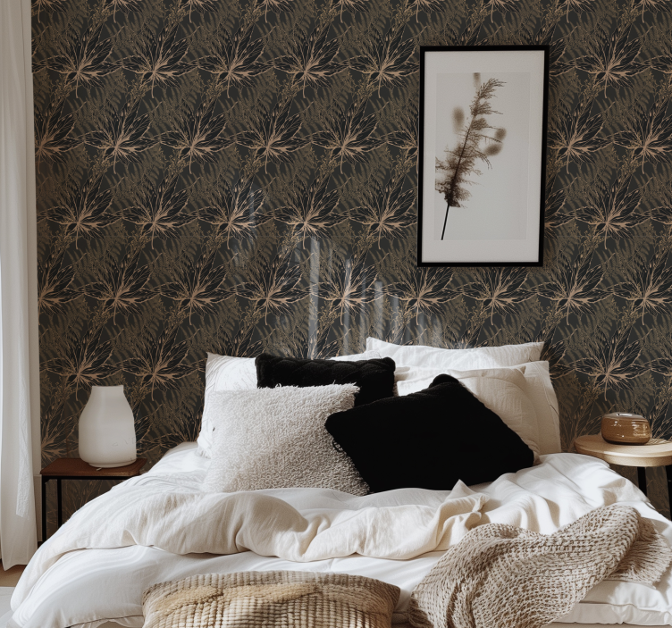 黒 壁紙 大きな金色の葉 - TENSTICKERS