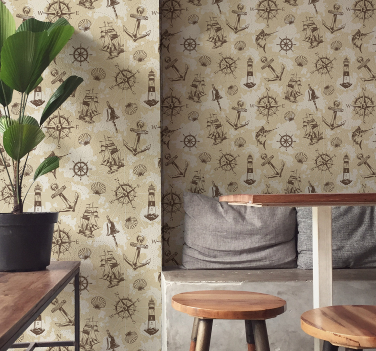 ダイニングルームの壁紙海のテーマのモチーフ - TENSTICKERS