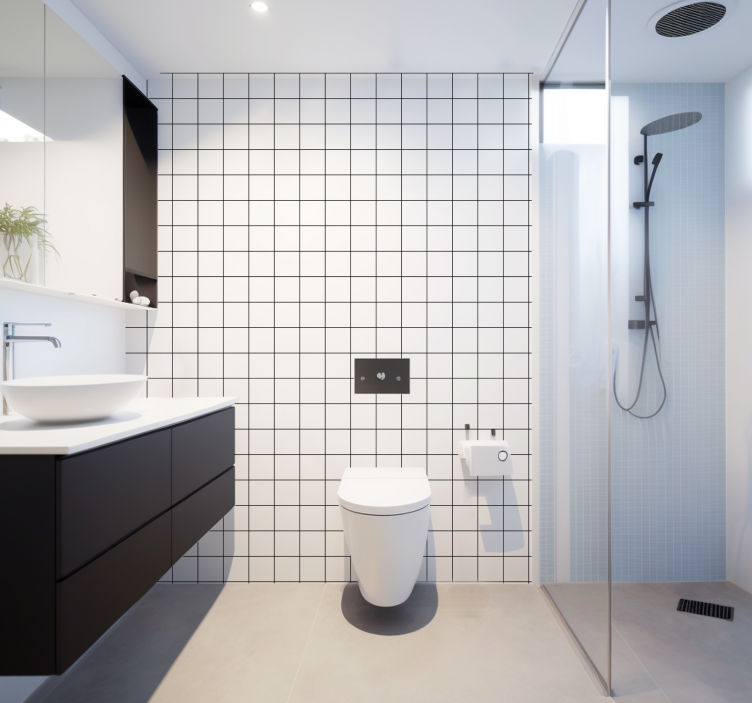 正方形の壁紙 黒と白の細い線 - TENSTICKERS