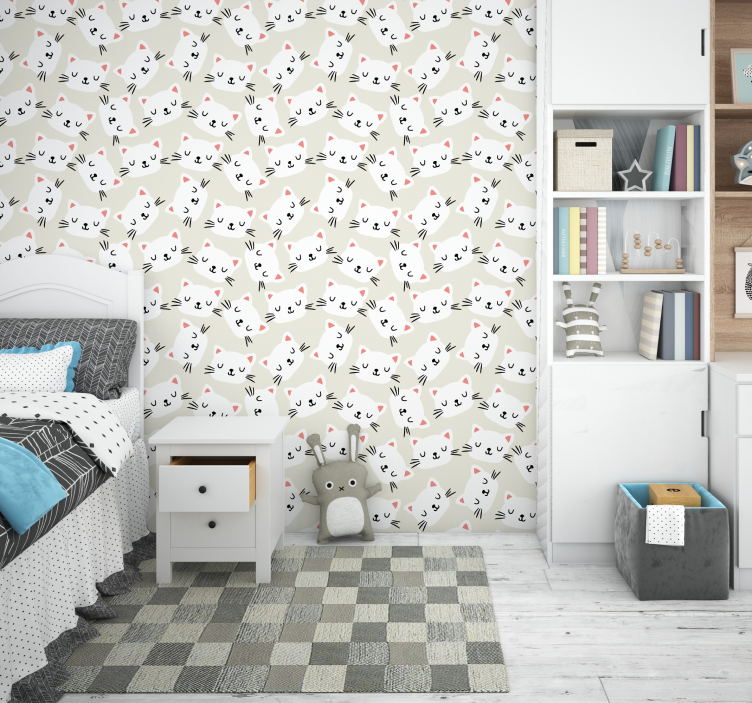 子供の寝室の壁紙 白猫の顔描き - TENSTICKERS